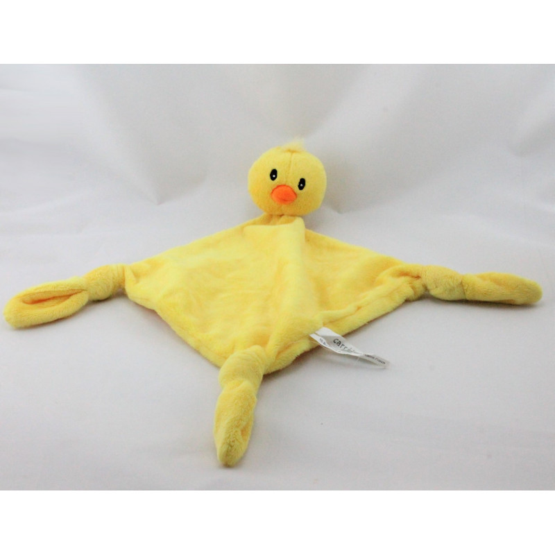 Doudou plat oiseau poussin jaune CARRE BLANC