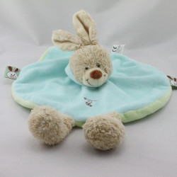 Doudou plat rond lapin vert bleu GRAIN DE BLE