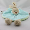 Doudou plat rond lapin vert bleu GRAIN DE BLE