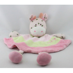 Doudou plat vache rose verte feuilles SUCRE D'ORGE