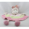 Doudou plat vache rose verte feuilles SUCRE D'ORGE