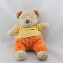 Doudou ours jaune orange vert coeur POMMETTE