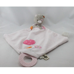 Doudou plat chat gris rose coeurs Iris NOUKIE'S 