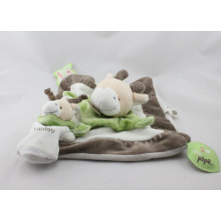 Doudou et compagnie plat vache marron blanc gris vert J'aime Maman Papa
