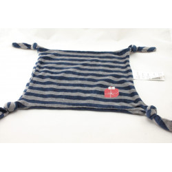 Doudou plat carré bleu marine gris rayé cadeau VERTBAUDET