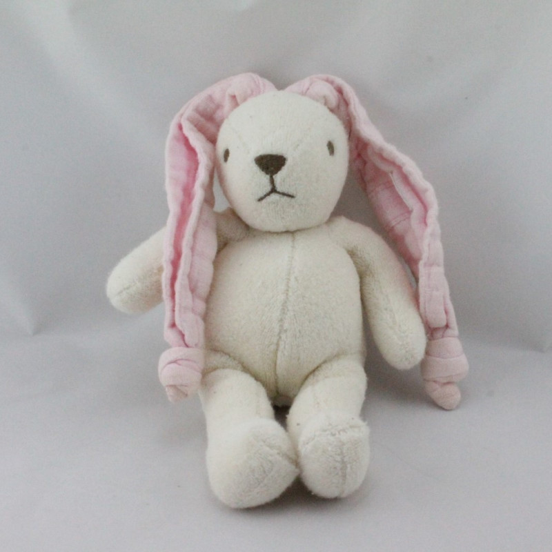 Doudou lapin blanc oreilles rose Nounours