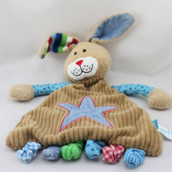 Doudou plat lapin beige bleu étoiles LIEF