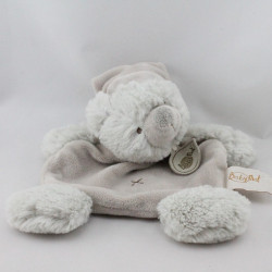 Doudou plat ours gris beige bonnet BABY NAT 