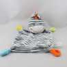 Doudou plat Zébre rayé noir orange vert jaune bleu NICOTOY
