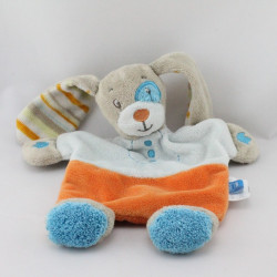 Doudou plat lapin beige blanc orange bleu TEX