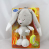 Doudou eveil lapin gris beige rose hochet miroir AUCHAN BABY