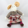 Doudou souris blanche vichy marron jupe carreaux rouge JELLYCAT