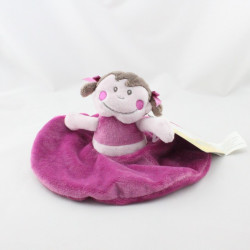 Doudou plat rond poupée fille rose violet KIMBALOO