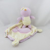 Doudou pingouin manchot mauve jaune mouchoir JEMINI