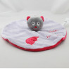 Doudou plat rond chat gris mauve rouge KIABI JOGYSTAR