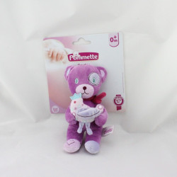 Doudou ours rose poule POMMETTE