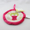 Doudou plat rond hibou chouette rose vert KIMBALOO