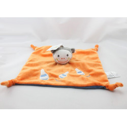 Doudou plat singe orange bleu quilles brodées KITCHOUN KIABI NEUF