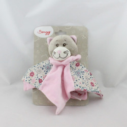 Doudou plat chat gris rose fleurs BENGY