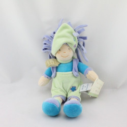 Doudou poupée lutin fille mauve bleu vert DOUDOU ET COMPAGNIE