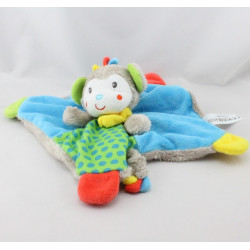 Doudou plat singe beige bleu vert rouge pois NICOTOY SIMBA TOYS