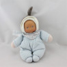 Doudou poupon bébé bleu marron carreaux COROLLE 2008
