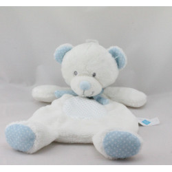 Doudou plat ours blanc bleu pois TEX BABY