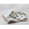 Doudou plat carré lapin beige bleu NICOTOY