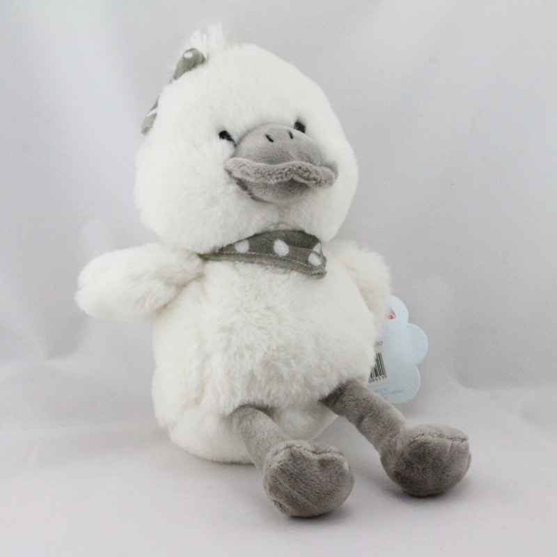 Doudou oiseau blanc gris foulard NICOTOY