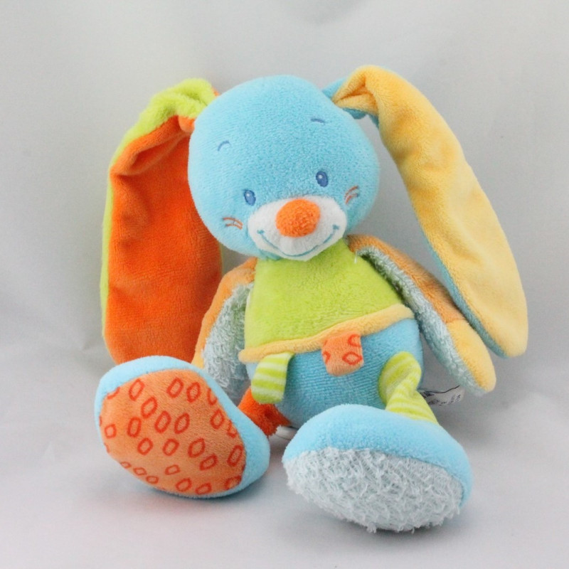 Doudou musical lapin bleu vert orange Funny Farmer NATTOU