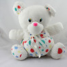 Doudou puffalump ours tissu blanc pois rouge vert jaune bleu AUCHAN