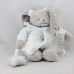 Doudou et compagnie lapin blanc beige mouchoir étoiles Céleste