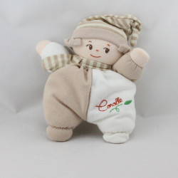 Doudou poupée chiffon beige blanc coeur COROLLE 