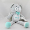 Doudou ours gris blanc vert poissons ailes TAPE A L'OEIL