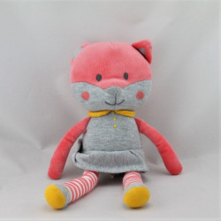 Doudou chat rose gris jaune rayé OBAIBI