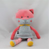 Doudou chat rose gris jaune rayé OBAIBI