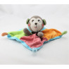 Doudou plat singe marron rouge vert orange bleu pois NICOTOY