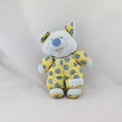 Doudou cochon bleu jaune fleurs NOUNOURS