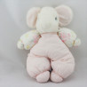 Doudou souris rose blanche fleurs Sourisou NOUNOURS 