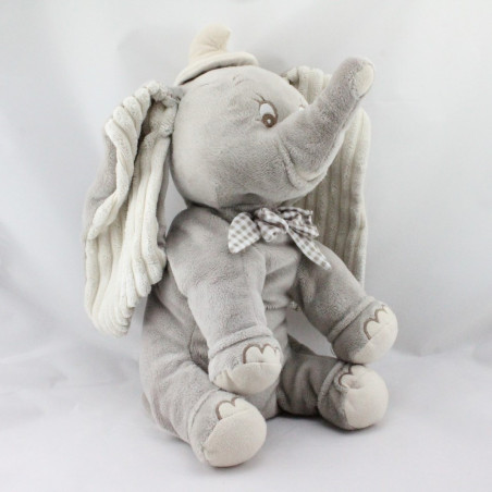 Grand Doudou peluche éléphant gris Dumbo noeud vichy beige DISNEY NICOTOY