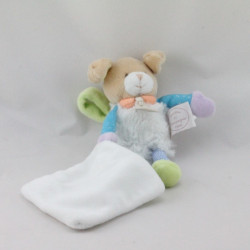 Doudou et compagnie chien blanc bleu vert mouchoir attache tétine