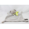 Doudou plat ours beige gris rayé écharpe verte ORCHESTRA