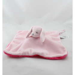 Doudou plat réversible lapin oiseau rose JACADI 