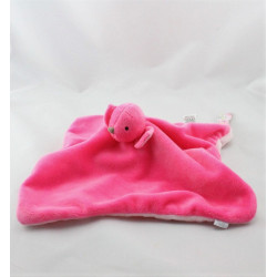 Doudou plat réversible lapin oiseau rose JACADI 