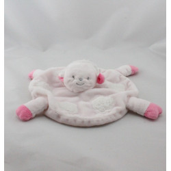 Doudou plat mouton rose blanc nuages KIMBALOO