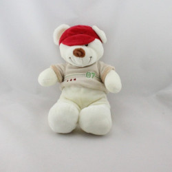 Doudou ours blanc beige rouge casquette VETIR