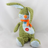 Doudou lapin vert bleu écharpe orange BENGY