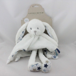 Doudou plat lapin blanc bleu étoiles LITTLE DUTCH TIAMO