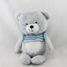 Doudou ours gris blanc pull bleu rayé ORCHESTRA