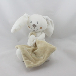 Doudou lapin blanc avec mouchoir beige POMMETTE